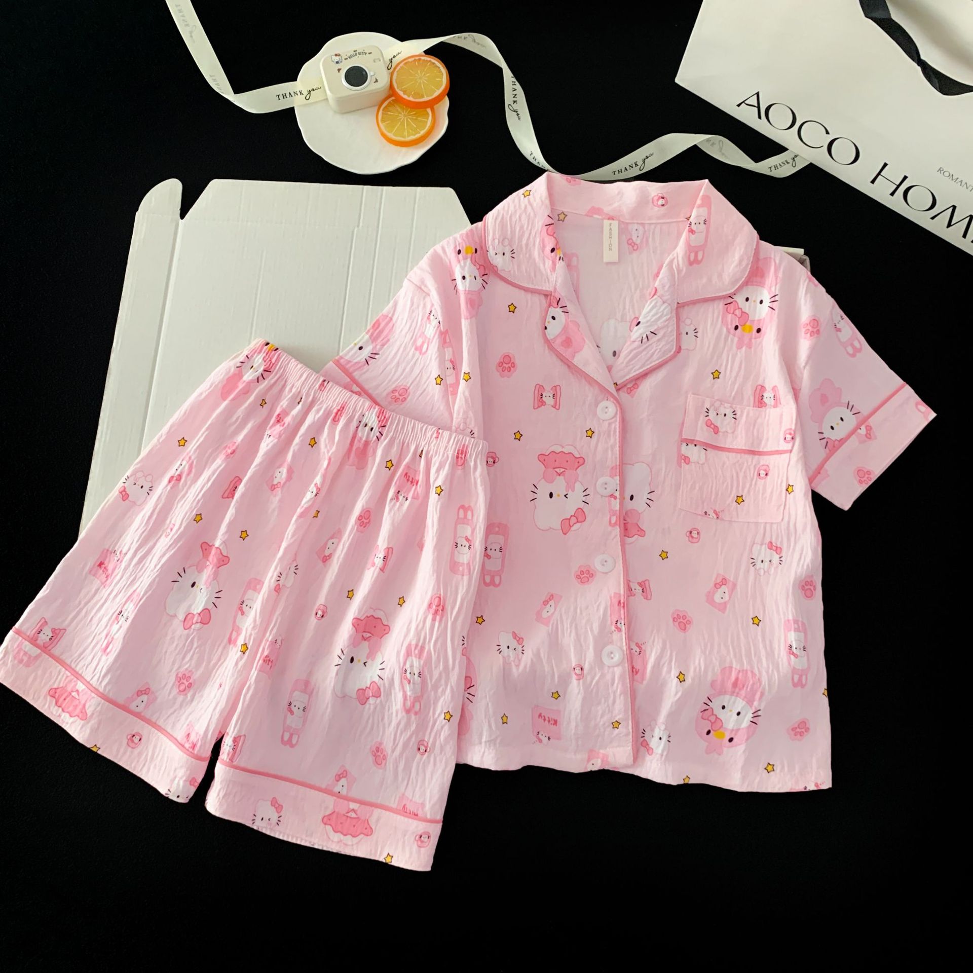 Summer Cloud Cotton Homewear Women Short Sleeve Shorts 2 Pcs Breathabl photo 3 (style 6001600260036004155)