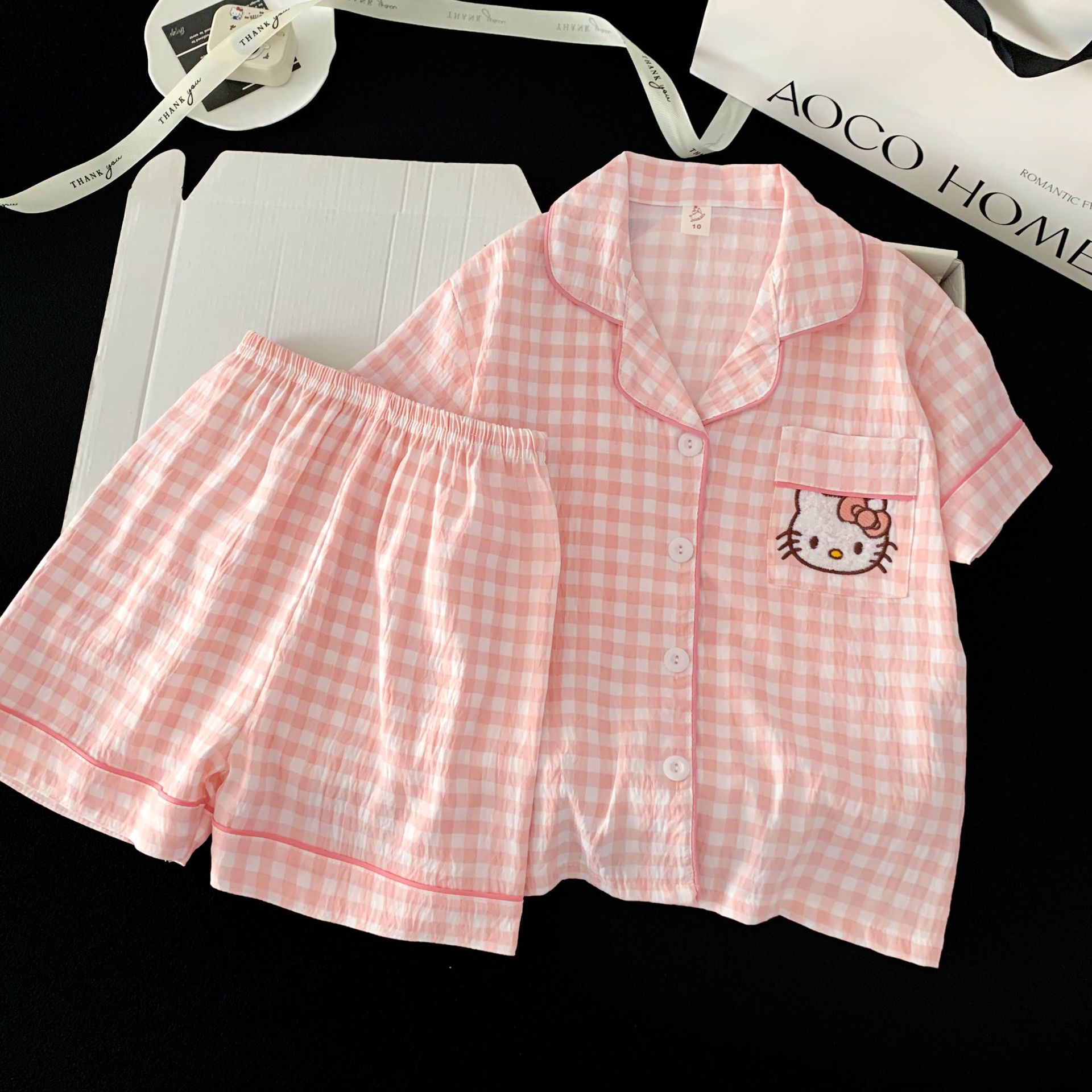 Summer Cloud Cotton Homewear Women Short Sleeve Shorts 2 Pcs Breathabl photo 4 (style 6001600260036004155)