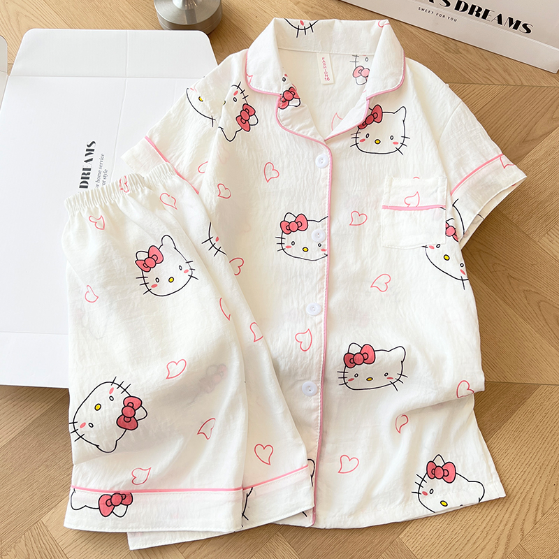 Summer Cloud Cotton Homewear Women Short Sleeve Shorts 2 Pcs Breathabl photo 1 (style 6002155101214161)