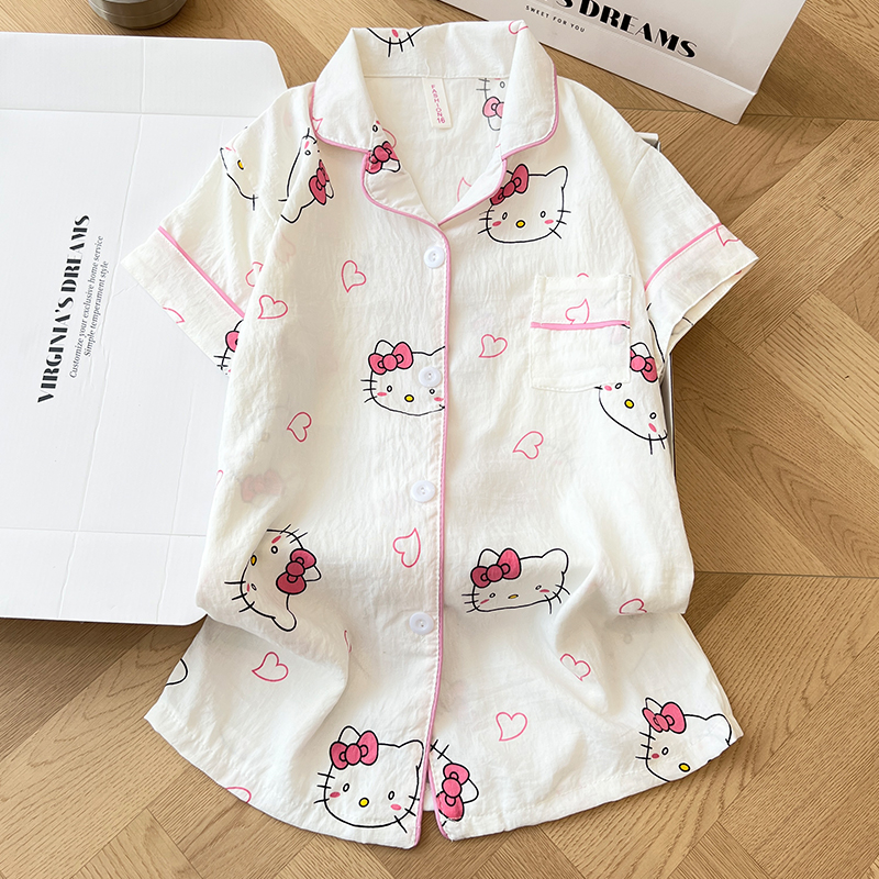 Summer Cloud Cotton Homewear Women Short Sleeve Shorts 2 Pcs Breathabl photo 4 (style 6002155101214161)