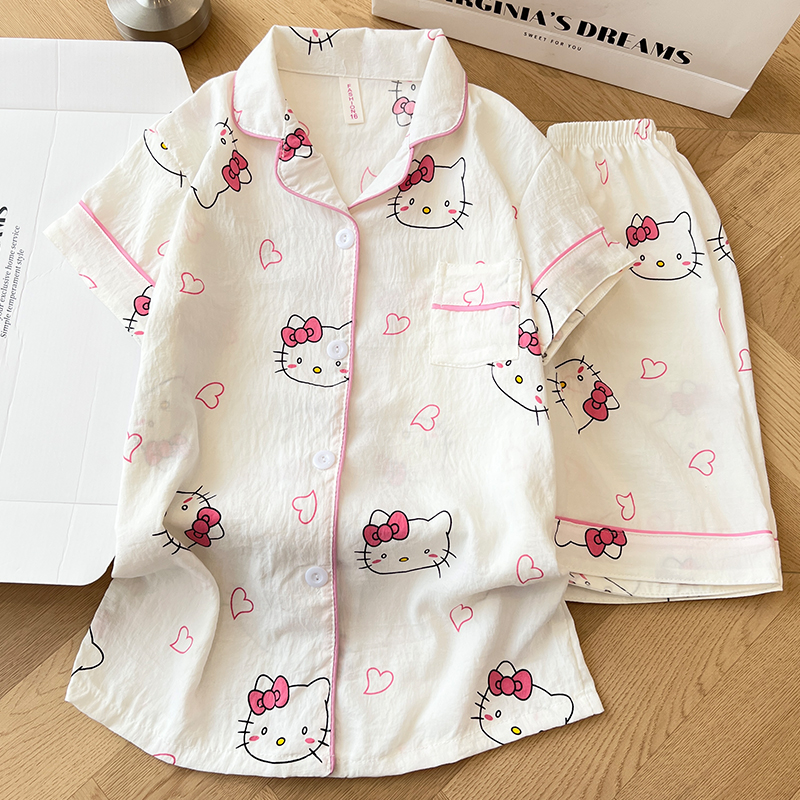 Summer Cloud Cotton Homewear Women Short Sleeve Shorts 2 Pcs Breathabl photo 5 (style 6002155101214161)