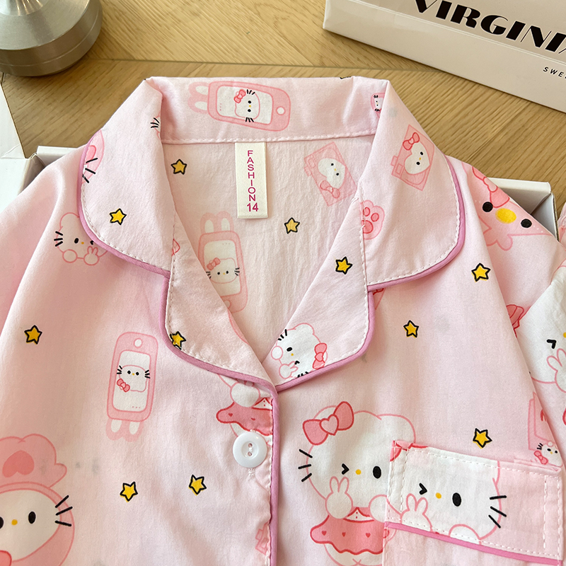 Summer Cloud Cotton Homewear Women Short Sleeve Shorts 2 Pcs Breathabl photo 2 (style 6003155101214161)