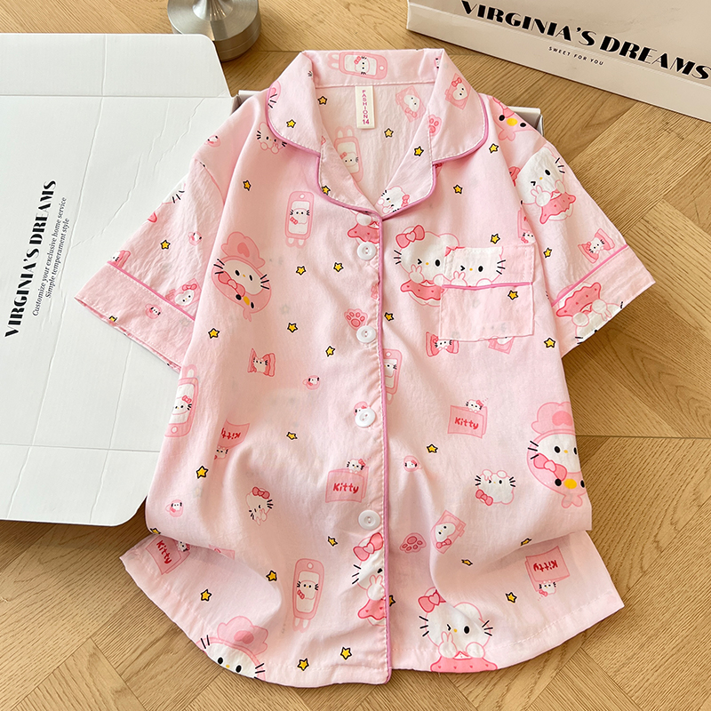 Summer Cloud Cotton Homewear Women Short Sleeve Shorts 2 Pcs Breathabl photo 3 (style 6003155101214161)