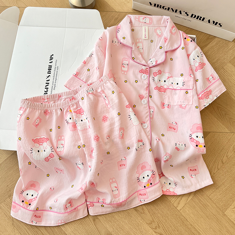 Summer Cloud Cotton Homewear Women Short Sleeve Shorts 2 Pcs Breathabl photo 4 (style 6003155101214161)