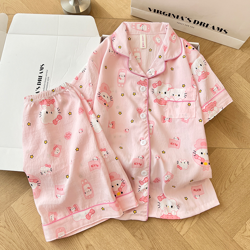 Summer Cloud Cotton Homewear Women Short Sleeve Shorts 2 Pcs Breathabl photo 5 (style 6003155101214161)