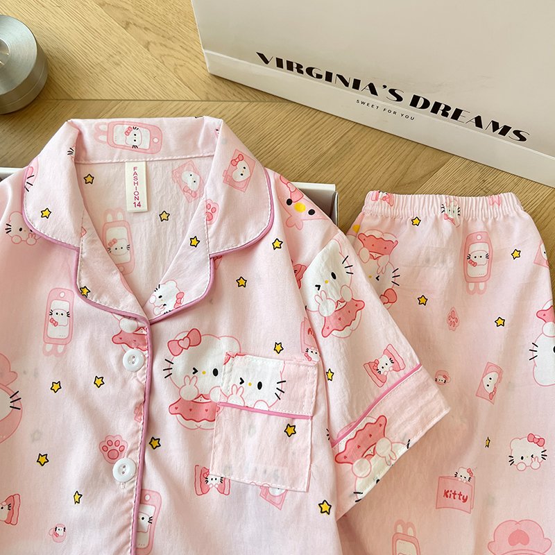 Summer Cloud Cotton Homewear Women Short Sleeve Shorts 2 Pcs Breathabl photo 6 (style 6003155101214161)