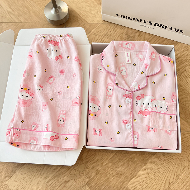 Summer Cloud Cotton Homewear Women Short Sleeve Shorts 2 Pcs Breathabl photo 7 (style 6003155101214161)