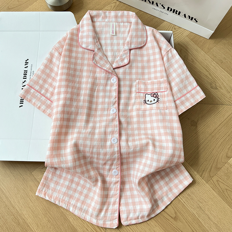 Summer Cloud Cotton Homewear Women Short Sleeve Shorts 2 Pcs Breathabl photo 1 (style 6004155101214161)