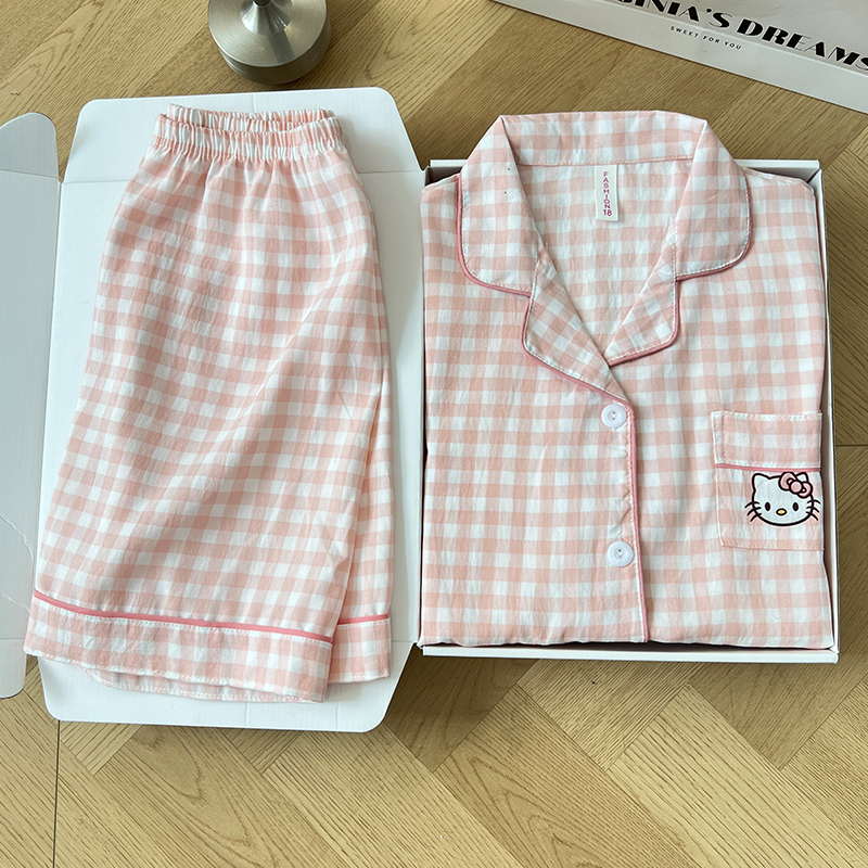 Summer Cloud Cotton Homewear Women Short Sleeve Shorts 2 Pcs Breathabl photo 2 (style 6004155101214161)
