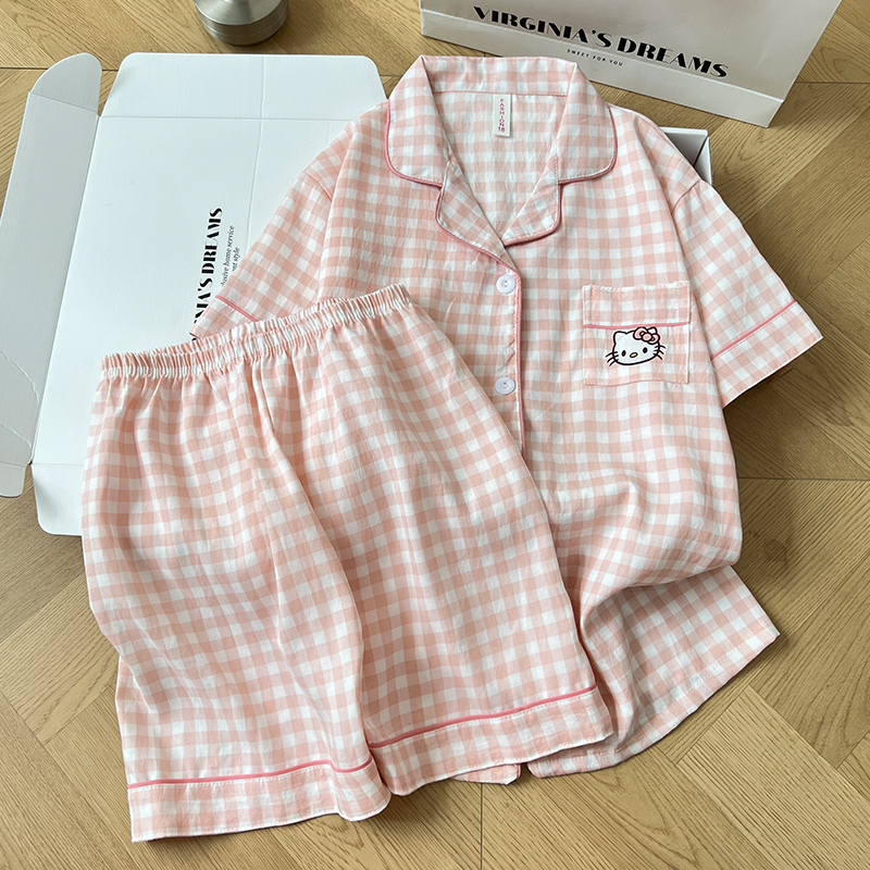 Summer Cloud Cotton Homewear Women Short Sleeve Shorts 2 Pcs Breathabl photo 3 (style 6004155101214161)
