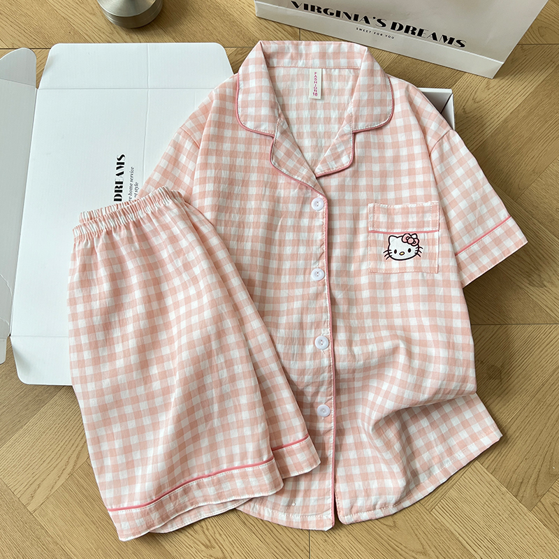 Summer Cloud Cotton Homewear Women Short Sleeve Shorts 2 Pcs Breathabl photo 7 (style 6004155101214161)