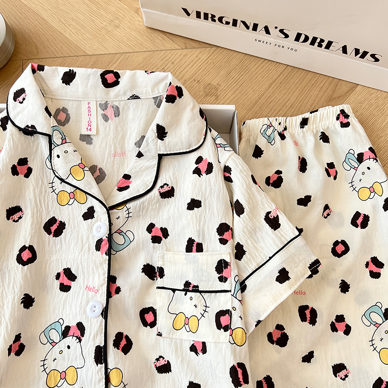 Summer Cloud Cotton Homewear Women Short Sleeve Shorts 2 Pcs Breathabl photo 5 (style 6005155101214161)