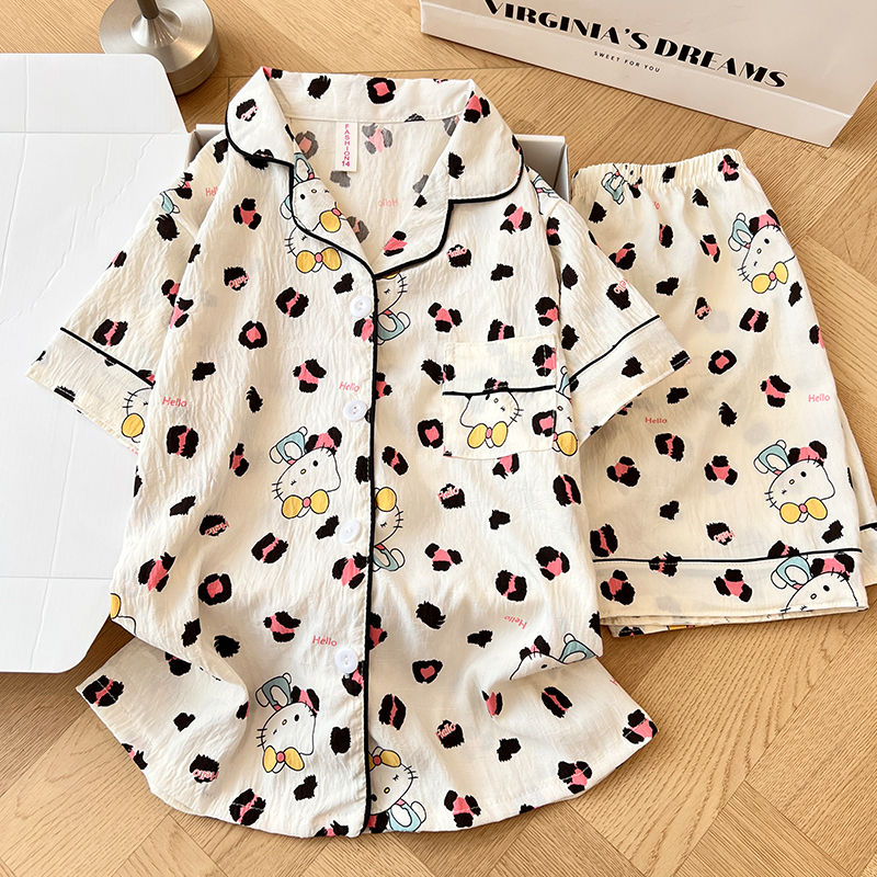 Summer Cloud Cotton Homewear Women Short Sleeve Shorts 2 Pcs Breathabl photo 6 (style 6005155101214161)
