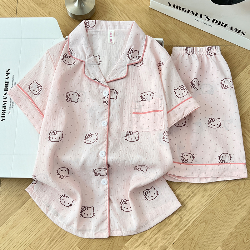 Summer Cloud Cotton Homewear Women Short Sleeve Shorts 2 Pcs Breathabl photo 2 (style 6006155101214161)