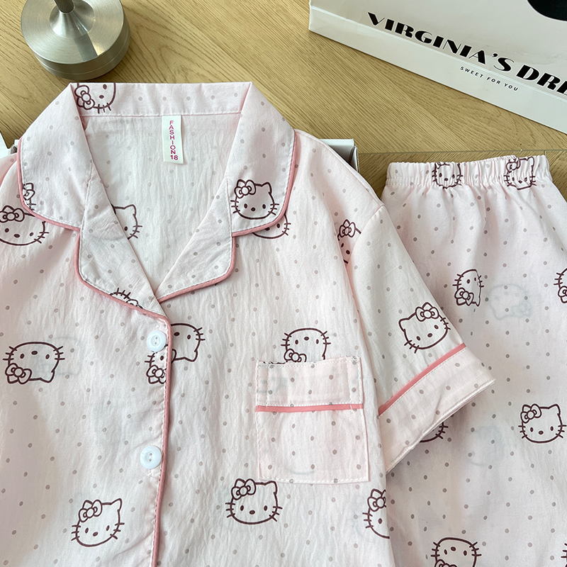 Summer Cloud Cotton Homewear Women Short Sleeve Shorts 2 Pcs Breathabl photo 3 (style 6006155101214161)