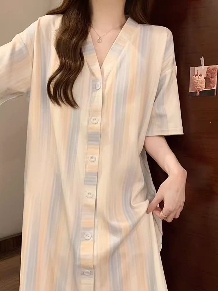 Women's Summer Cotton Sleep Dress with Built-in Chest Pad, Loose Fit, photo 2 (style SM-81398A)