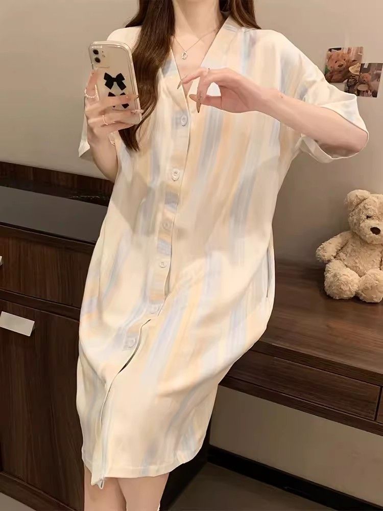 Women's Summer Cotton Sleep Dress with Built-in Chest Pad, Loose Fit, photo 6 (style SM-81398A)