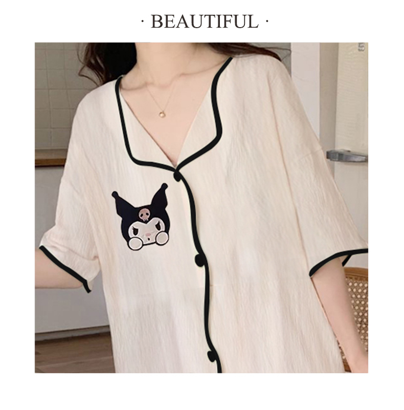 Summer Cotton Cardigan Homewear Women Short Sleeve Shorts 2 Pcs Breath photo 7 (style 605212)
