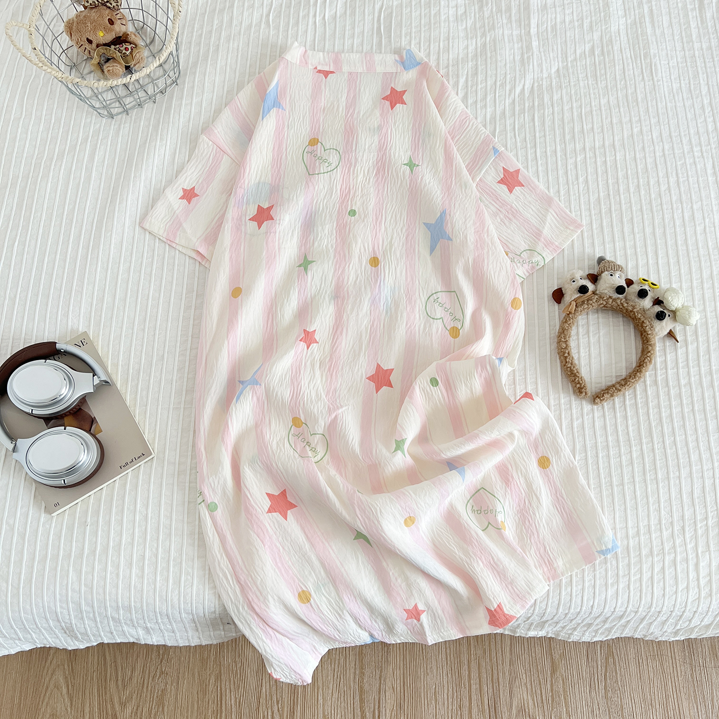 Summer Cloud Cotton Homewear Women Short Sleeve Shorts 2 Pcs Breathabl photo 5 (style 60586070)