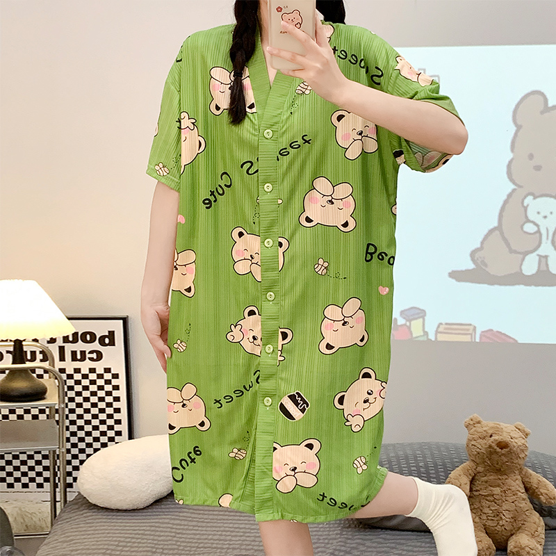 Summer Cotton Cardigan Homewear Women Short Sleeve Shorts 2 Pcs Breath photo 2 (style 7)