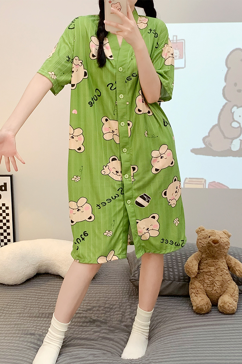 Summer Cotton Cardigan Homewear Women Short Sleeve Shorts 2 Pcs Breath photo 4 (style 7)