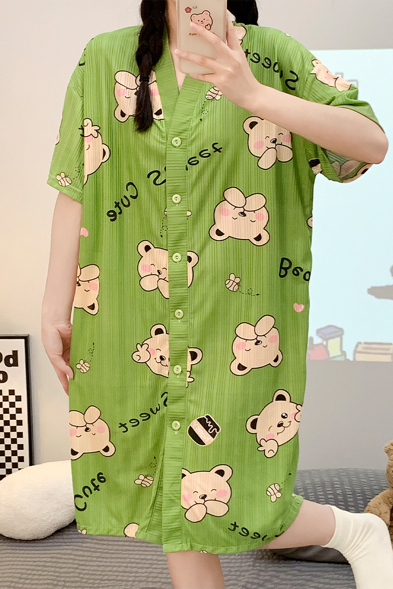 Summer Cotton Cardigan Homewear Women Short Sleeve Shorts 2 Pcs Breath photo 5 (style 7)