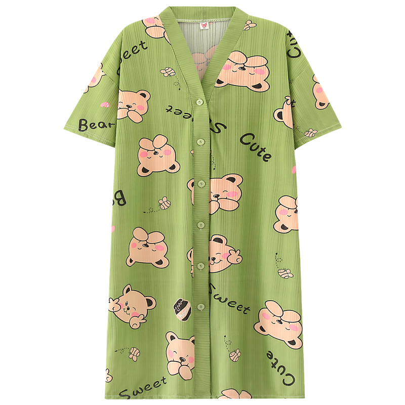 Summer Cotton Cardigan Homewear Women Short Sleeve Shorts 2 Pcs Breath photo 7 (style 7)