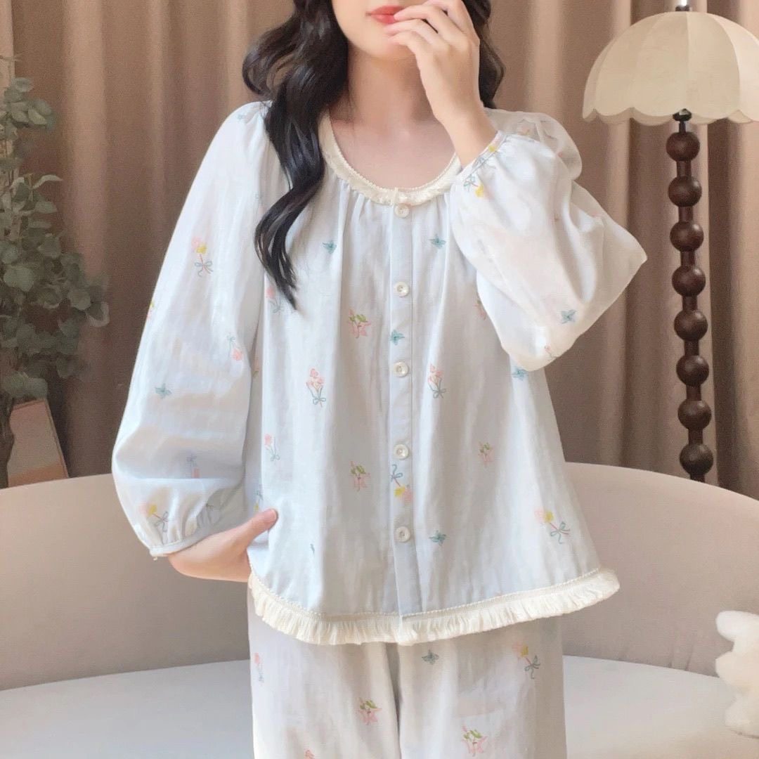 Summer Cloud Cotton Homewear Women Short Sleeve Shorts 2 Pcs Breathabl photo 5 (style 7007)