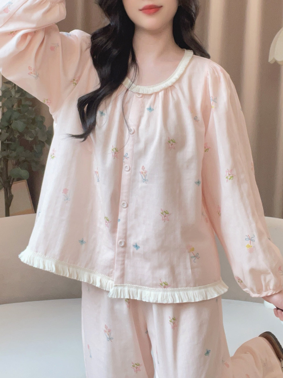 Summer Cloud Cotton Homewear Women Short Sleeve Shorts 2 Pcs Breathabl photo 3 (style 7008)