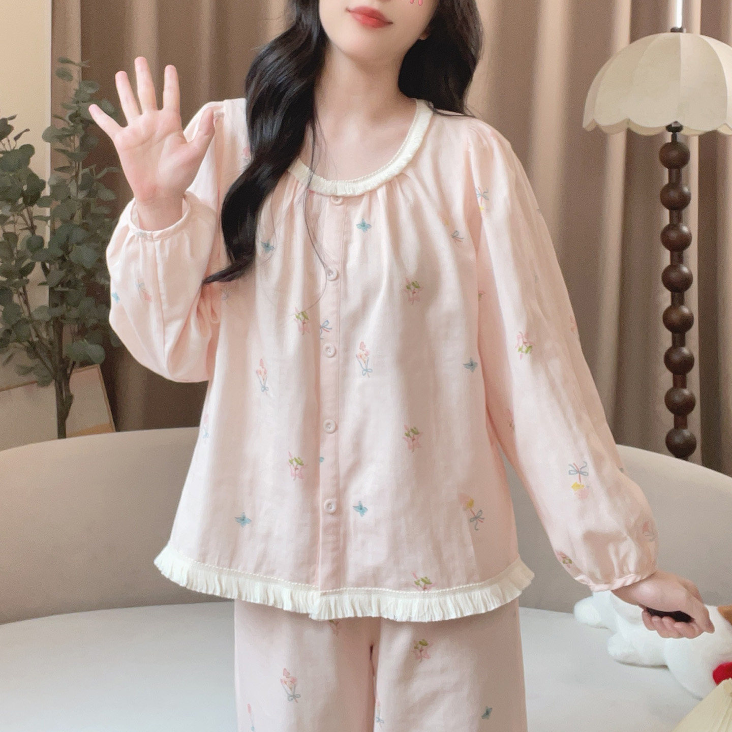 Summer Cloud Cotton Homewear Women Short Sleeve Shorts 2 Pcs Breathabl photo 6 (style 7008)