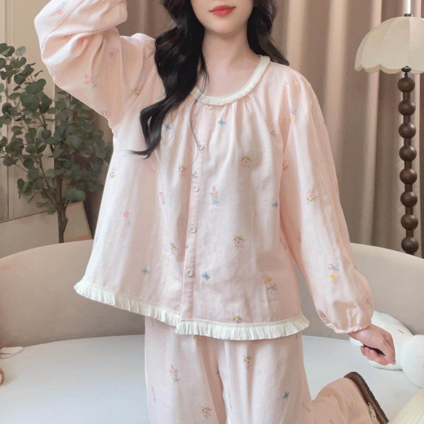 Summer Cloud Cotton Homewear Women Short Sleeve Shorts 2 Pcs Breathabl photo 7 (style 7008)