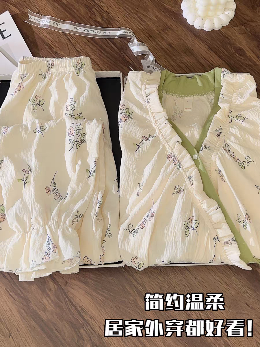Summer Cloud Cotton Homewear Women Short Sleeve Shorts 2 Pcs Breathabl photo 4 (style 7009)