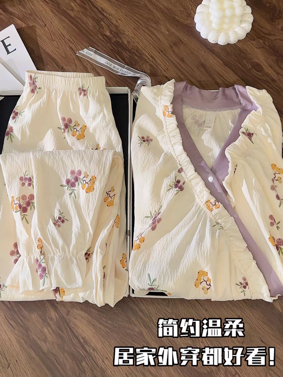Summer Cloud Cotton Homewear Women Short Sleeve Shorts 2 Pcs Breathabl photo 3 (style 7013)