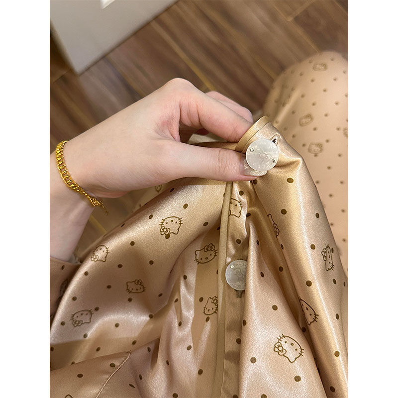 Summer Ice Silk Long Sleeve Polka Homewear Women Short Sleeve Shorts 2 photo 3 (style 711434)