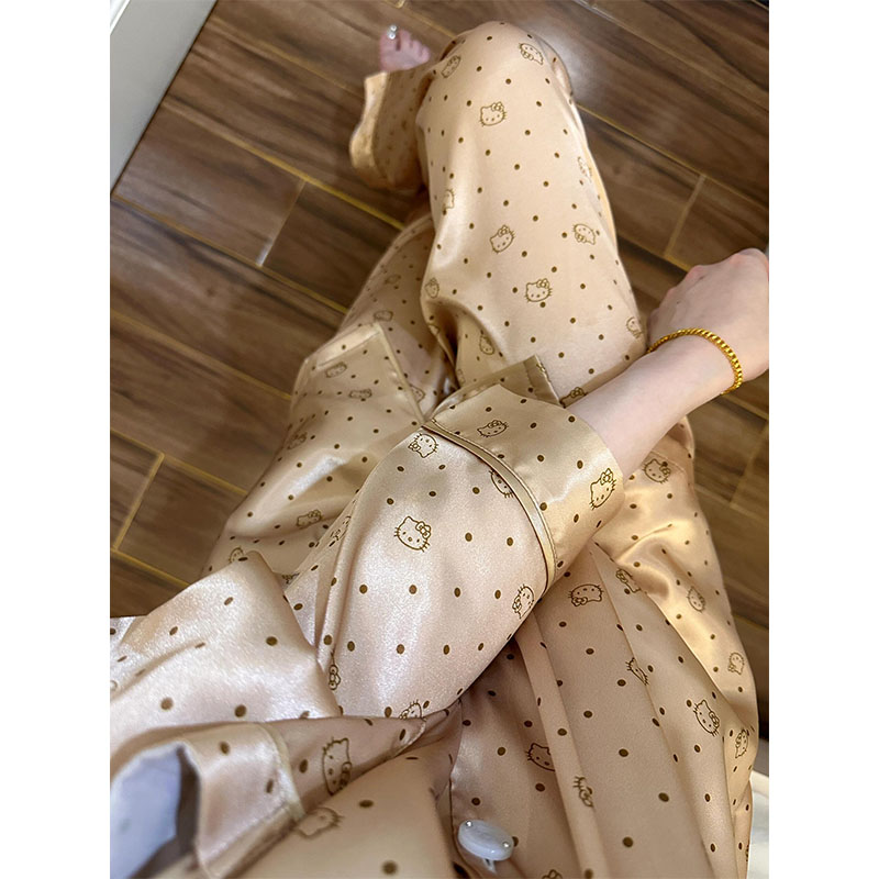 Summer Ice Silk Long Sleeve Polka Homewear Women Short Sleeve Shorts 2 photo 4 (style 711434)