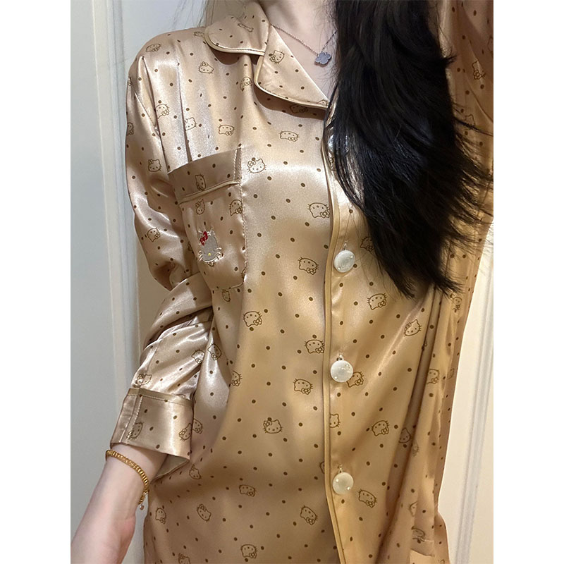 Summer Ice Silk Long Sleeve Polka Homewear Women Short Sleeve Shorts 2 photo 5 (style 711434)