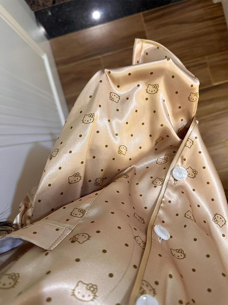 Summer Ice Silk Long Sleeve Polka Homewear Women Short Sleeve Shorts 2 photo 7 (style 711434)