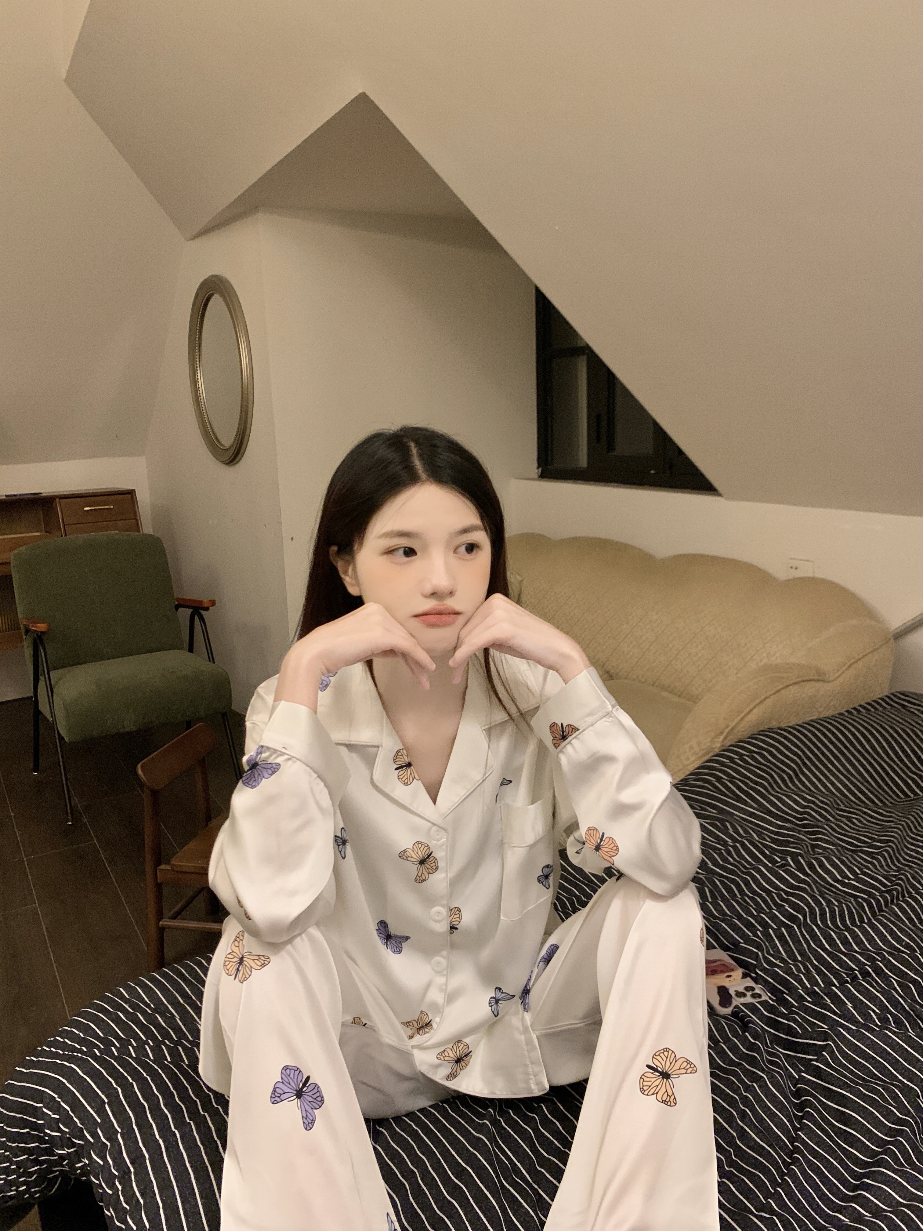 Summer Ice Silk Long Sleeve Homewear Women Short Sleeve Shorts 2 Pcs B photo 4 (style 713236)