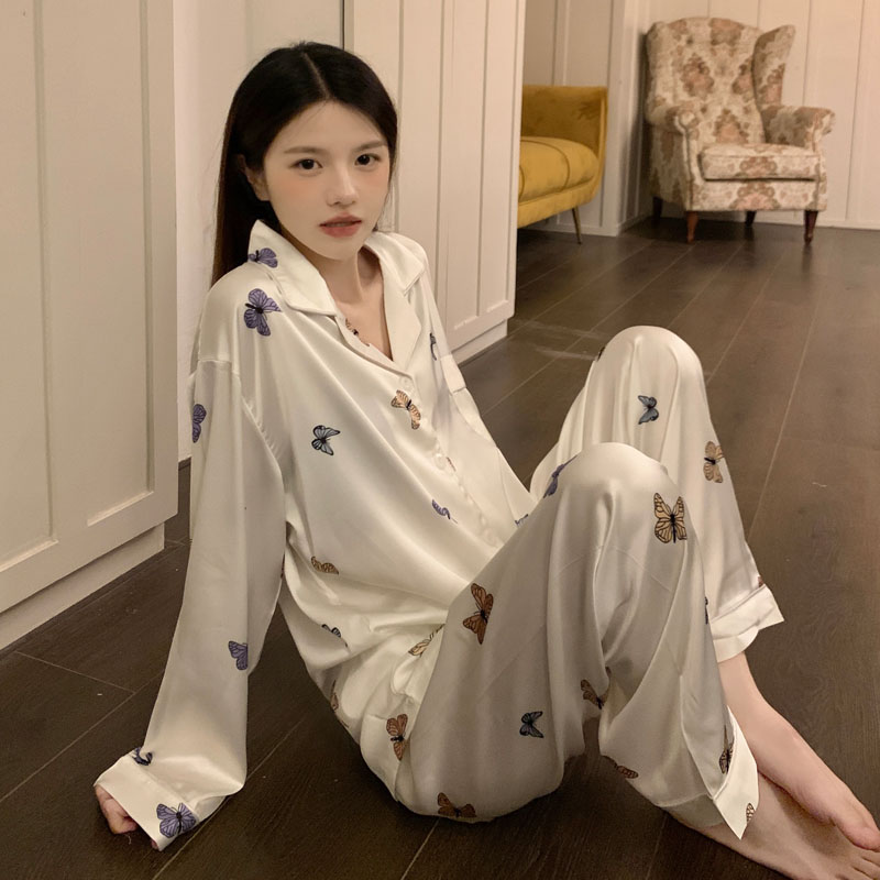 Summer Ice Silk Long Sleeve Homewear Women Short Sleeve Shorts 2 Pcs B photo 7 (style 713236)