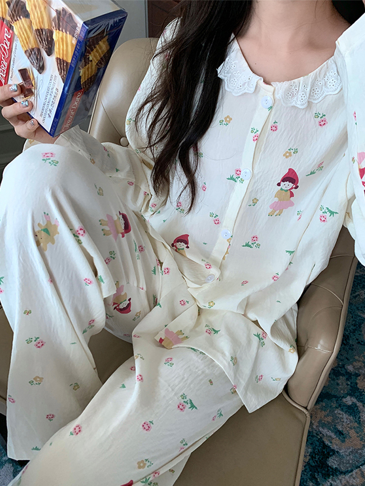 Summer Cloud Cotton Homewear Women Short Sleeve Shorts 2 Pcs Breathabl photo 4 (style 714625)