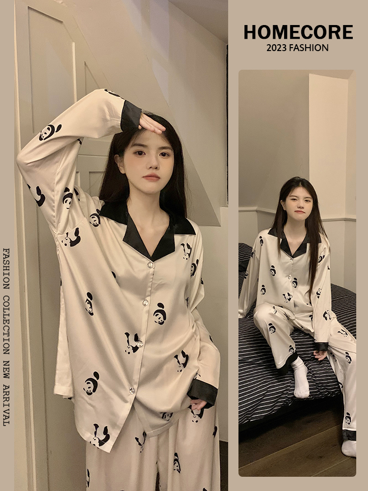 Summer Ice Silk Long Sleeve Homewear Women Short Sleeve Shorts 2 Pcs B photo 2 (style 714936)