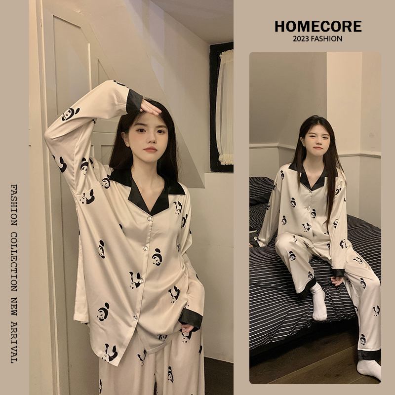 Summer Ice Silk Long Sleeve Homewear Women Short Sleeve Shorts 2 Pcs B photo 3 (style 714936)