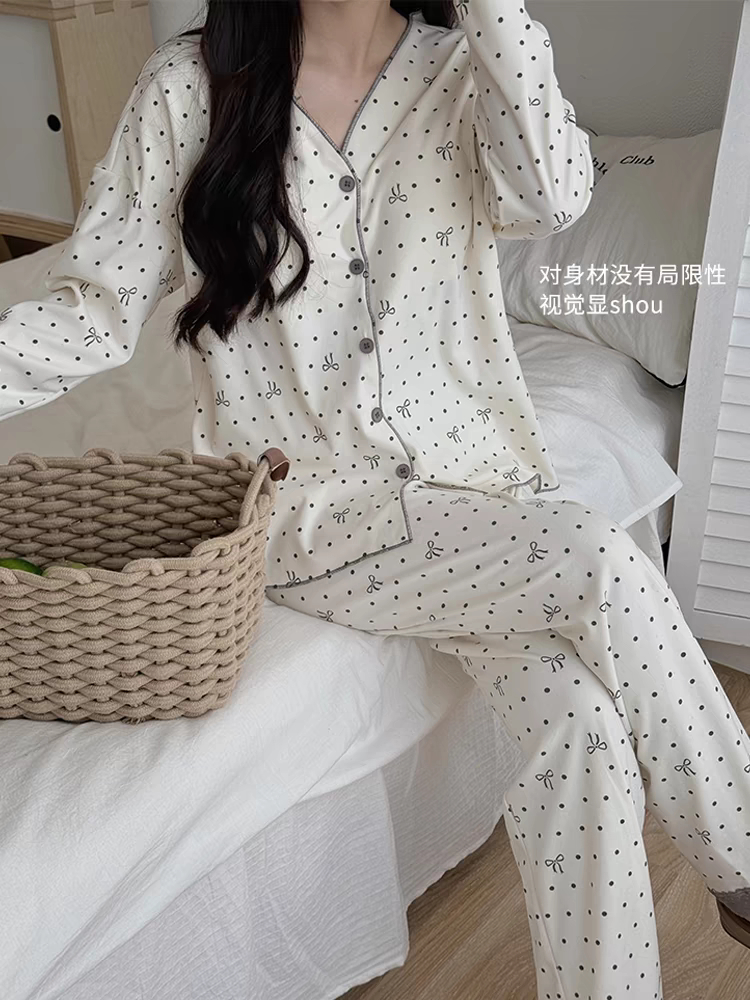 Summer Cotton Lace Polka Homewear Women Short Sleeve Shorts 2 Pcs Brea photo 2 (style 717335)