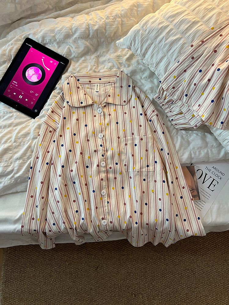 Women's Summer Cotton Polka Dot Two-Piece Loungewear Set - Short Sleev photo 7 (style SM-8A6872)