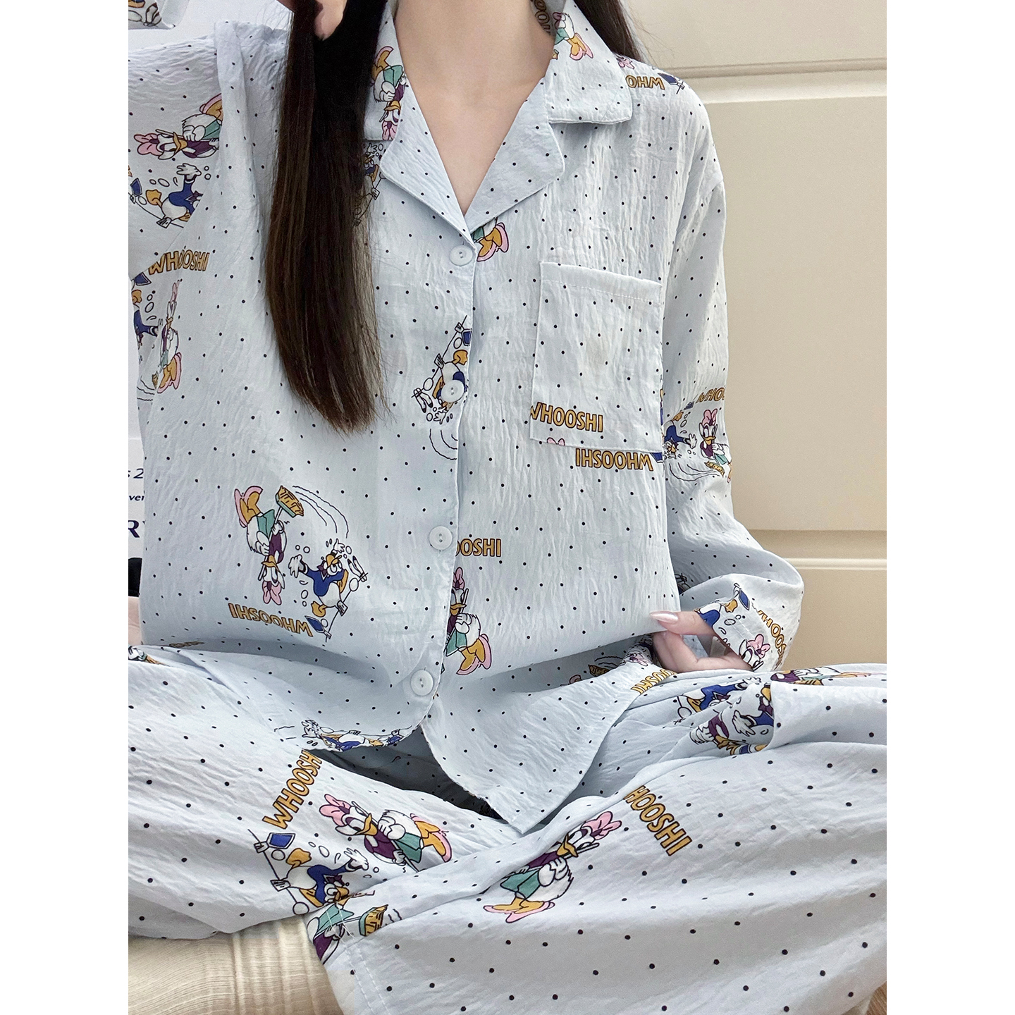 Women's Summer Cloud Cotton Polka Dot Loungewear Set - Short Sleeve & photo 4 (style SM-2F43AC)