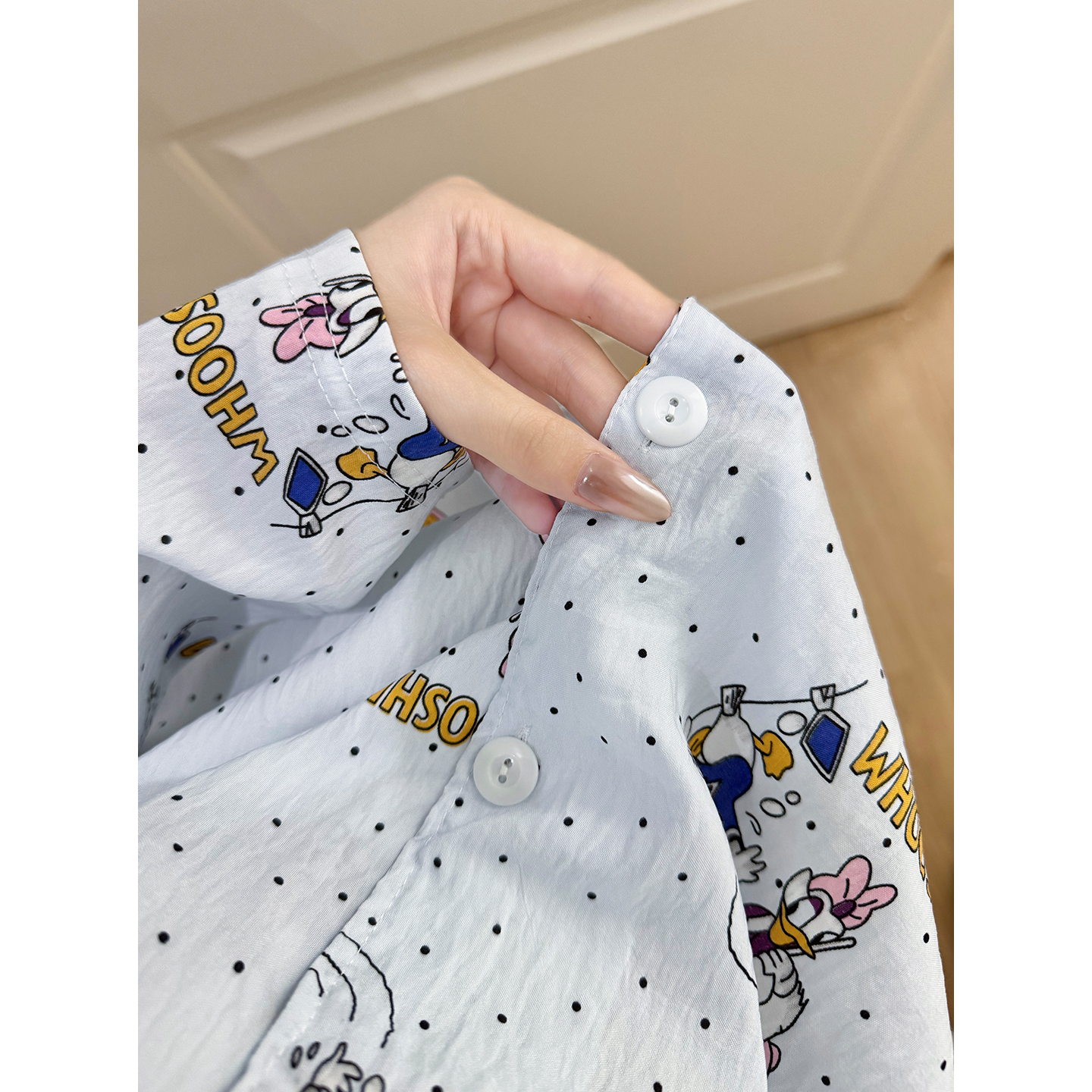 Women's Summer Cloud Cotton Polka Dot Loungewear Set - Short Sleeve & photo 6 (style SM-2F43AC)
