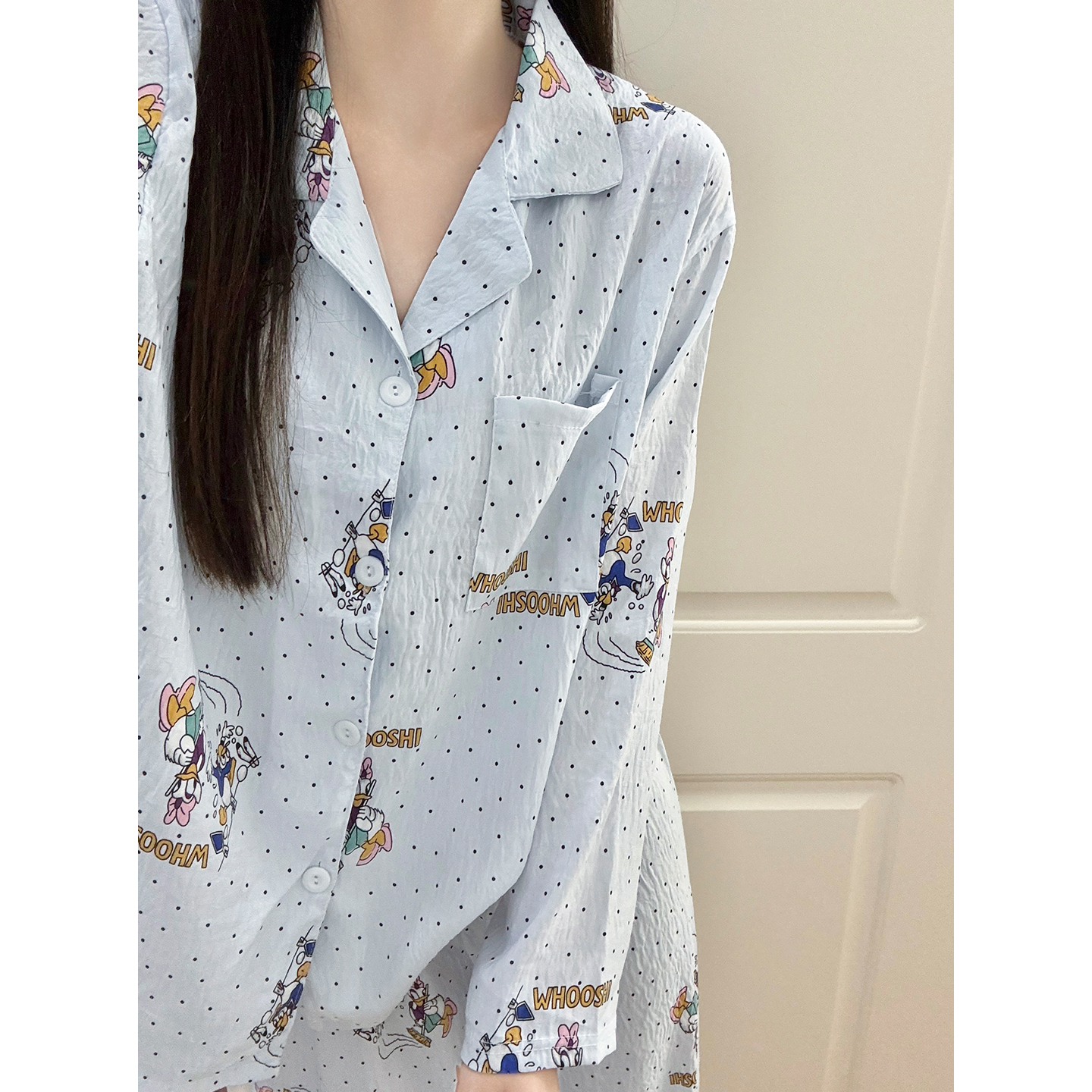 Summer Cloud Cotton Polka Homewear Women Short Sleeve Shorts 2 Pcs Bre photo 2 (style 7192192)