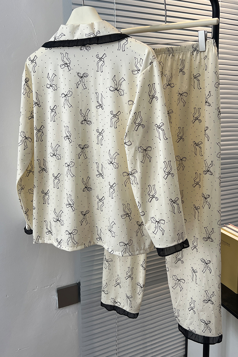 Summer Cotton-Like Bowknot Homewear Women Short Sleeve Shorts 2 Pcs Br photo 2 (style 7193262)