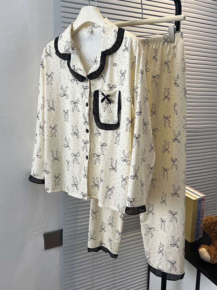 Summer Cotton-Like Bowknot Homewear Women Short Sleeve Shorts 2 Pcs Br photo 6 (style 7193262)