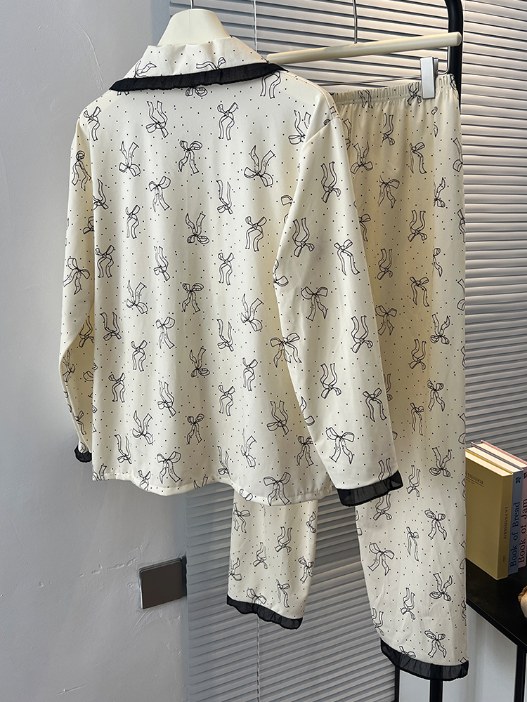Summer Cotton-Like Bowknot Homewear Women Short Sleeve Shorts 2 Pcs Br photo 7 (style 7193262)
